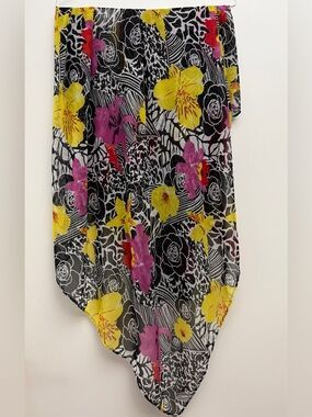 Spiegel Floral Sheer Sarong/Very Large Scarf | Black Lilac Yellow Red &White